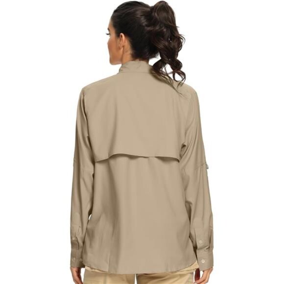 Women's UPF 50+ UV Sun Protection Safari Shirt, Long Sleeve Outdoor Cool Quick - Picture 3 of 7